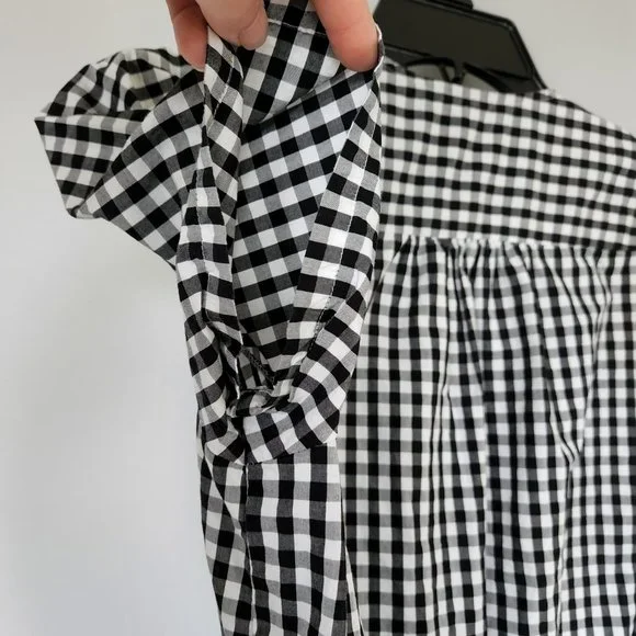 Madewell | Black and White Gingham Short Sleeve Wrap Top with Tie Waist, Size S - Picture 10 of 11
